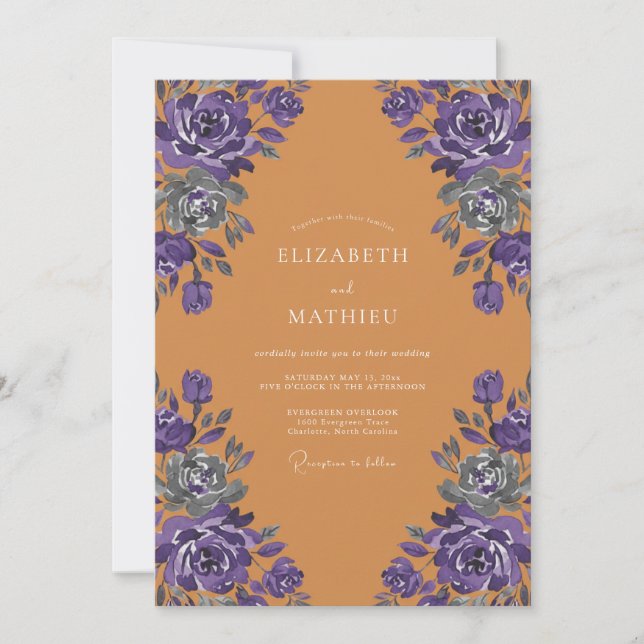 Amber Violette Rose Hochzeit Einladung (Vorderseite)