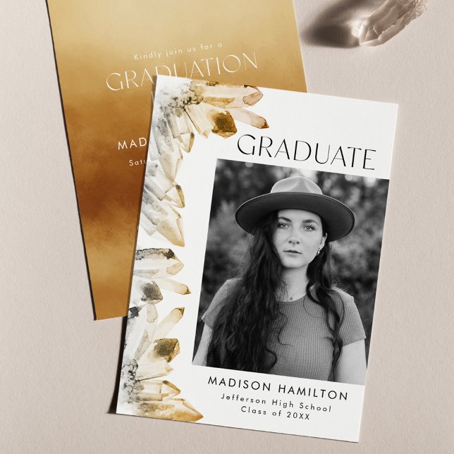 Amber Watercolor Crystal Foto Graduation Party Einladung (Von Creator hochgeladen)
