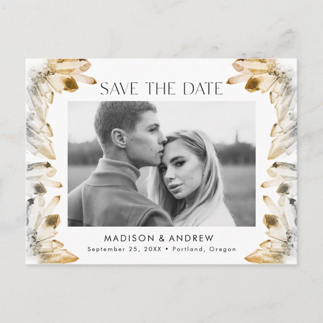 Amber Watercolor Crystal Foto Save the Date Ankündigungspostkarte (Vorderseite)