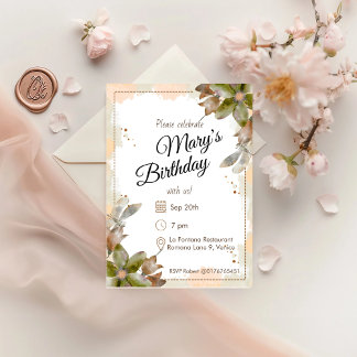 Amber Watercolor Florals Geburtstag Einladung