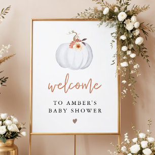 AMBER White Pumpkin Fall Baby Dusche Willkommen Poster