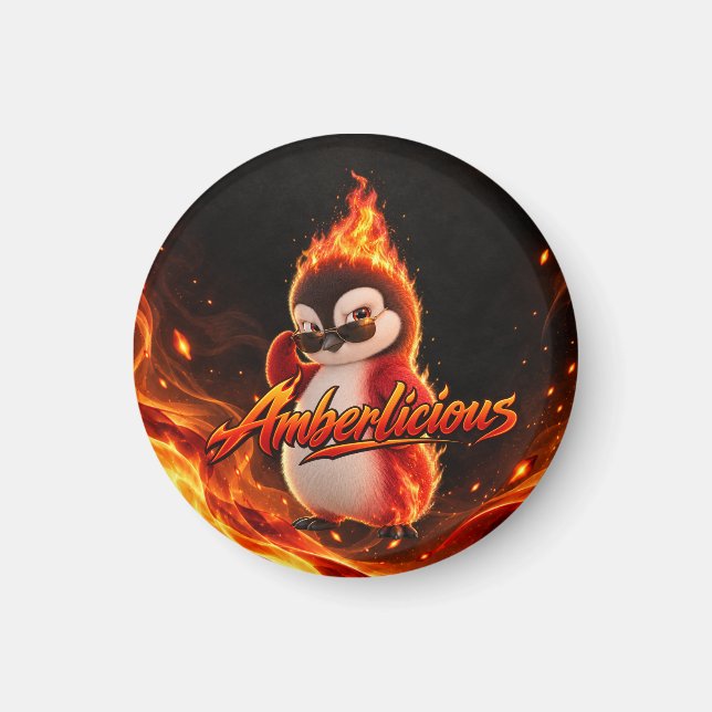 Amberlicious Fire Penguin Sunglasses Funny Magnet (Vorne)