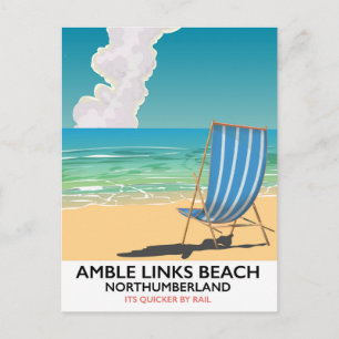 Amble Links Beach Northumberland Reiseposter Postkarte