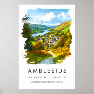 Ambleside Aquarell Vintage Reiseposter Ski Poster