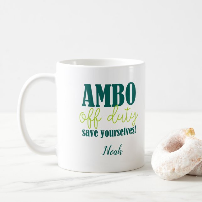 Ambo Ambulance Driver und paramedizinische Pension Kaffeetasse (Mit Donut)
