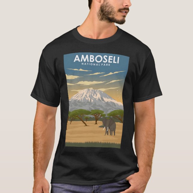 Amboseli National Park Africa Travel Poster T-Shirt (Vorderseite)