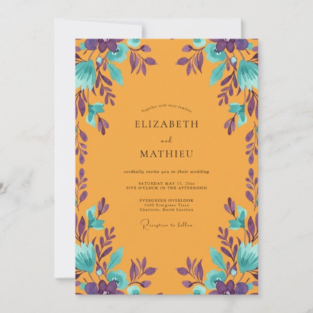 Ambra-Violettblatt-Hochzeit Einladung (Vorderseite)