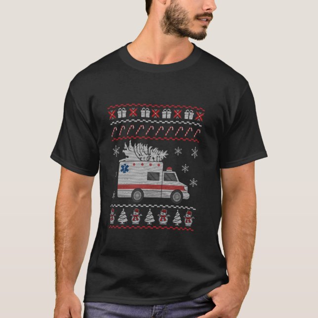 Ambulance Ugly Christmas Pajama Kostüm EMT Parame T-Shirt (Vorderseite)