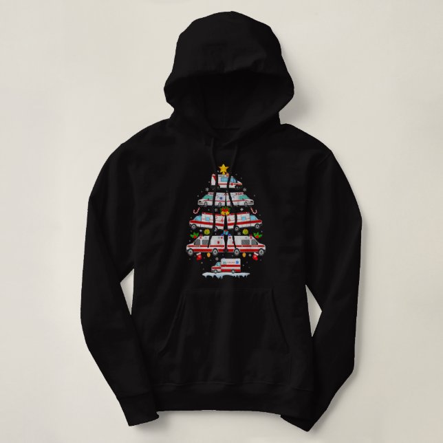 Ambulance Weihnachtsbaum AMR. Funny EMS EMT Parame Hoodie (Design vorne)