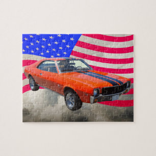 AMC Javlin Auto mit amerikanischer Flagge Puzzle