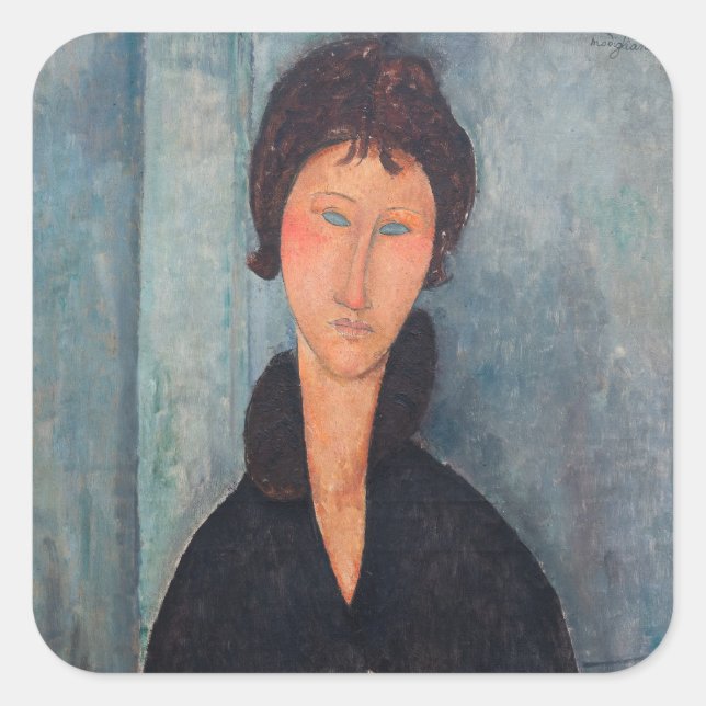 Amedeo Modigliani - Frau mit blauen Augen Quadratischer Aufkleber (Vorderseite)