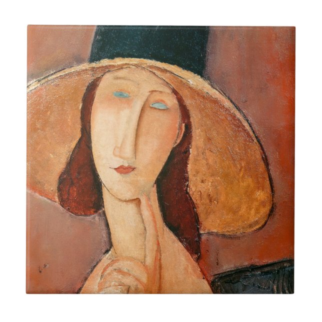 Amedeo Modigliani - Jeanne Hebuterne in Large Hat Fliese (Vorderseite)
