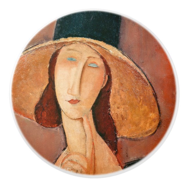Amedeo Modigliani - Jeanne Hebuterne in Large Hat Keramikknauf (Vorderseite)