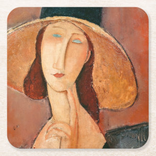 Amedeo Modigliani - Jeanne Hebuterne in Large Hat Rechteckiger Pappuntersetzer