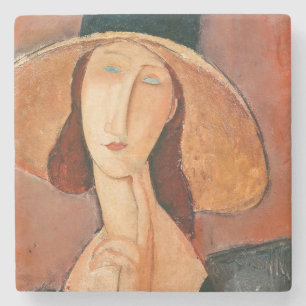 Amedeo Modigliani - Jeanne Hebuterne mit großem Hu Steinuntersetzer