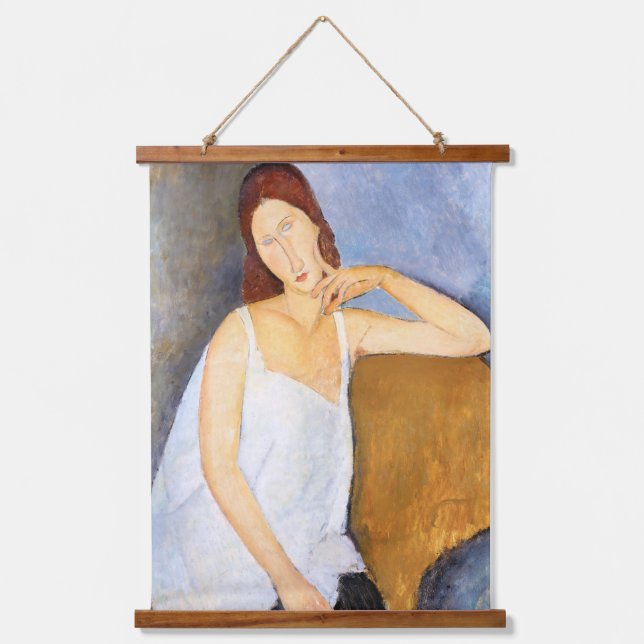 Amedeo Modigliani - Jeanne Hebuterne Wandteppich Mit Holzrahmen (Vorderseite)