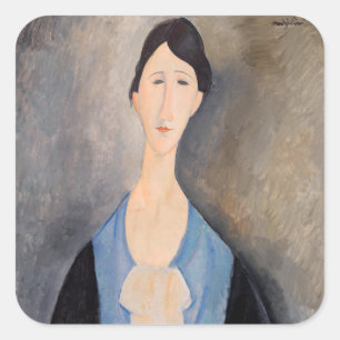 Amedeo Modigliani - Junge Frau in blau Quadratischer Aufkleber