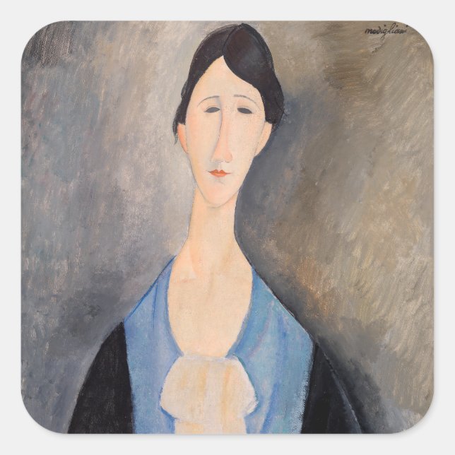 Amedeo Modigliani - Junge Frau in blau Quadratischer Aufkleber (Vorderseite)