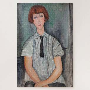 Amedeo Modigliani - Junge Frau mit gestreifter Blu Puzzle