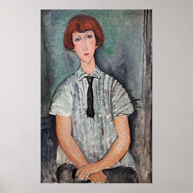 Amedeo Modigliani - Jungenmädchen in einer gestrei Poster (Vorne)