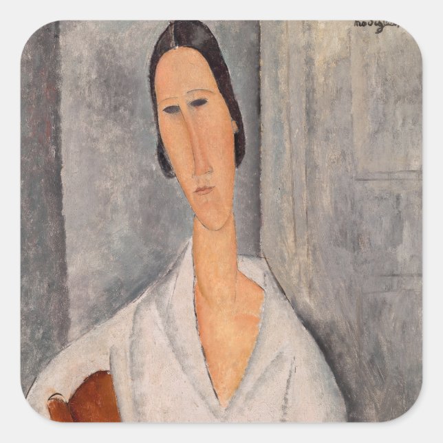 Amedeo Modigliani — Madame Hanka Zborowska Leaning Quadratischer Aufkleber (Vorderseite)