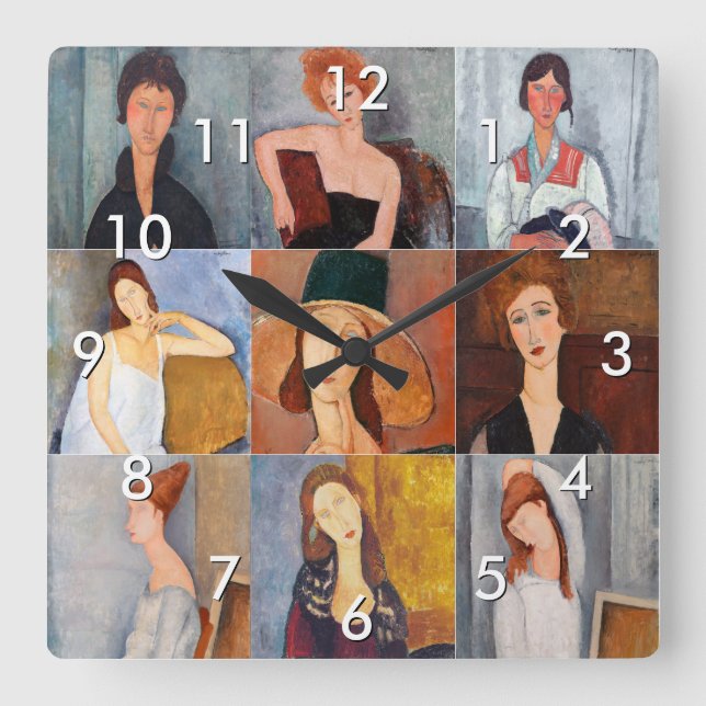 Amedeo Modigliani - Meisterwerke - Collage Quadratische Wanduhr (Vorderseite)