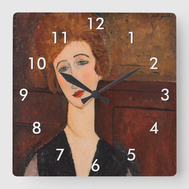Amedeo Modigliani - Portrait einer Frau Quadratische Wanduhr (Vorderseite)