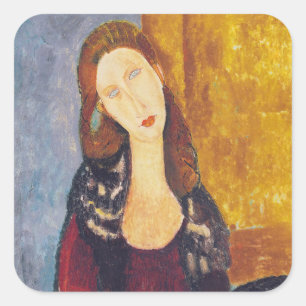 Amedeo Modigliani - Portrait Jeanne Hebuterne #2 Quadratischer Aufkleber