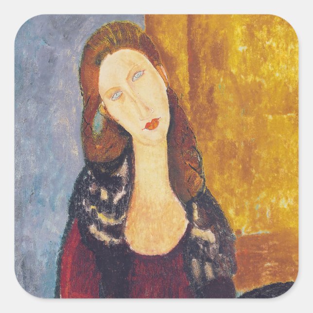 Amedeo Modigliani - Portrait Jeanne Hebuterne #2 Quadratischer Aufkleber (Vorderseite)