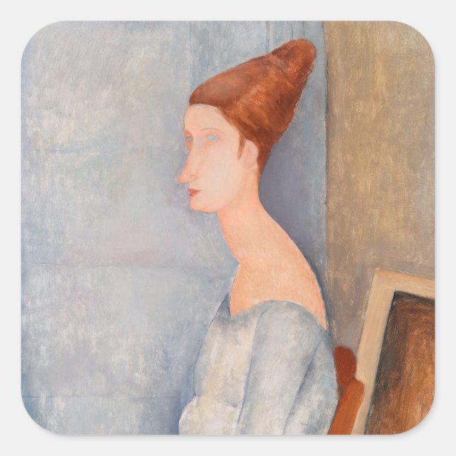 Amedeo Modigliani - Portrait Jeanne Hebuterne #3 Quadratischer Aufkleber (Vorderseite)