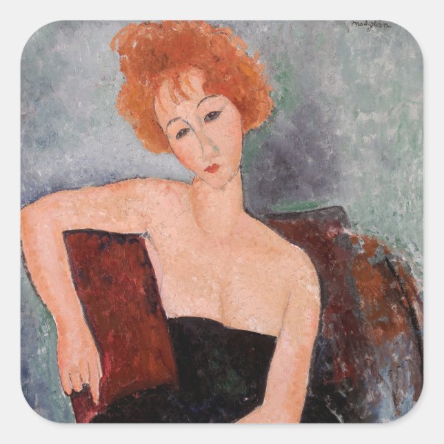 Amedeo Modigliani - Rothaarige Girl Abend Dress Quadratischer Aufkleber (Vorderseite)