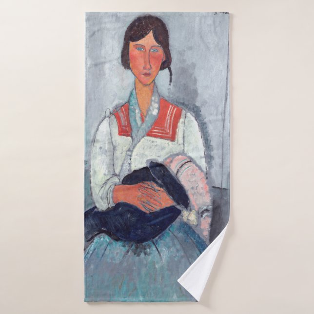 Amedeo Modigliani - Sinti und Roma Woman mit Baby Badhandtuch Set (Badehandtuch)