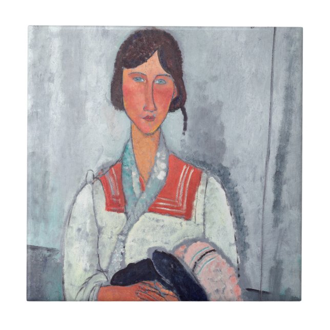 Amedeo Modigliani - Sinti und Roma Woman mit Baby Fliese (Vorderseite)