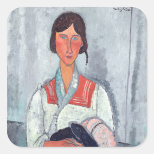 Amedeo Modigliani - Sinti und Roma Woman mit Baby Quadratischer Aufkleber