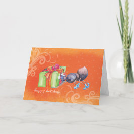 Ameise, die Weihnachtsgeschenk drückt Feiertagskarte