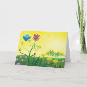 Ameise und Schmetterling auf einer Wildblumenwiese Feiertagskarte