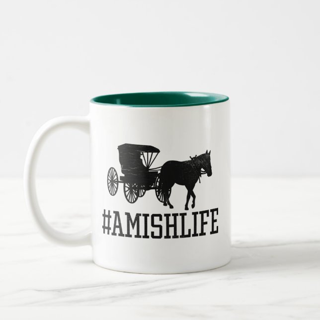 Ameisenleben - Pferd und Buggy amishlife Zweifarbige Tasse (Links)