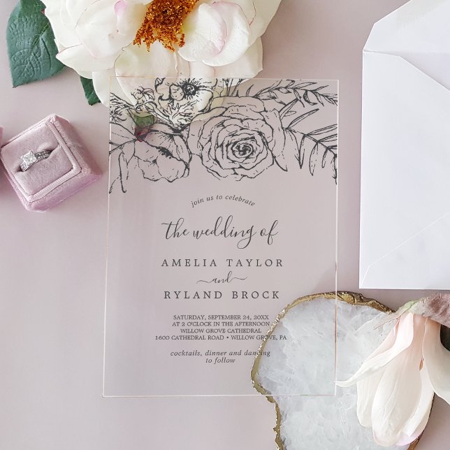 AMELIA Classic Bohemisch Floral Botanical Wedding Acryleinladungen (AMELIA Classic Bohemian Floral Botanical Wedding Acrylic Invitations)