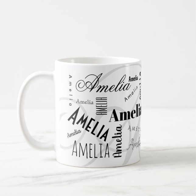 Amelia Custom Name  Black White Coffee Mug Kaffeetasse (Links)