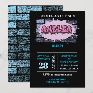 AMELIA Dein Name Mädchen Rosa Graffiti Hip Hop Einladung