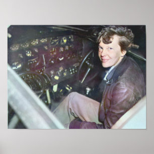 Amelia Earhart Candid Flugzeug-Cockpit koloriert Poster