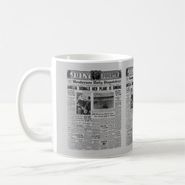 Amelia Earhart Vintage Zeitungsgeschichte Kaffeetasse (Links)