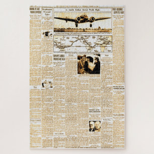 Amelia Earhart Vintage Zeitungsstory Sepia Puzzle