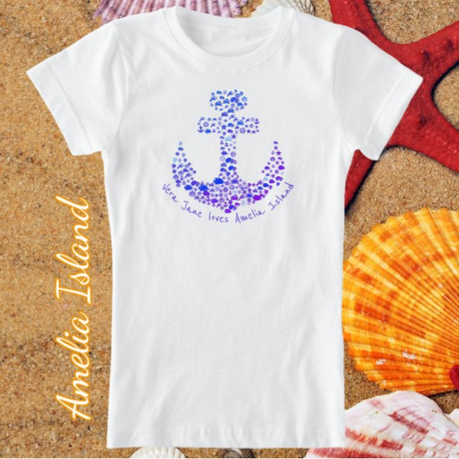 Amelia Island FL Sea Creatures Anchor and Name T-Shirt (Von Creator hochgeladen)