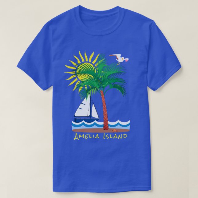 Amelia Island Florida Palm Sailboat und Sunshine T-Shirt (Design vorne)