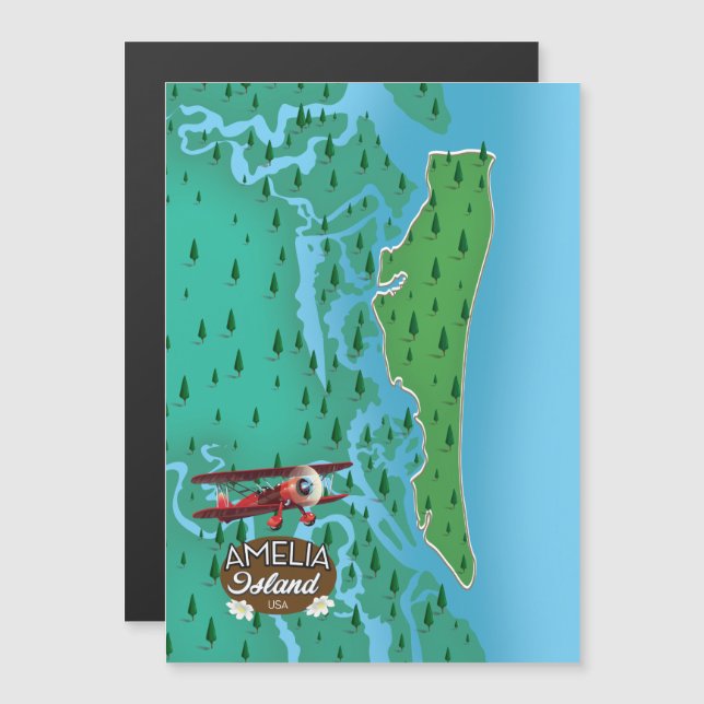 Amelia Island Florida Reiseplan. Magnetkarte (Vorne/Hinten)