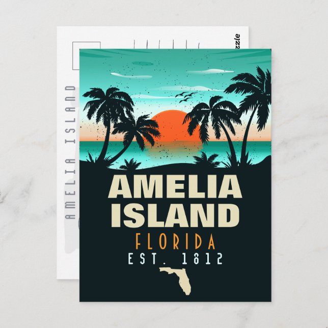 Amelia Island Florida Retro Sunset Souvenirs 80er Postkarte (Vorne/Hinten)