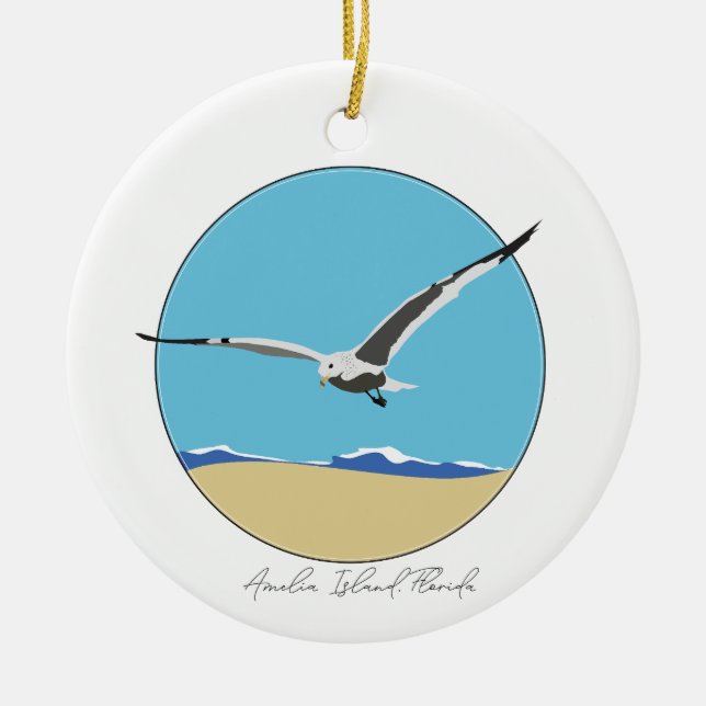 Amelia Island, Florida Sea Gull am Strand Keramik Ornament (Vorne)