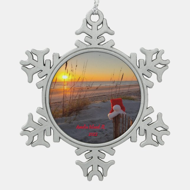 Amelia Island, Florida Souvenir Weihnachtsschmuck Schneeflocken Zinn-Ornament (Vorderseite)