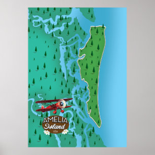 Amelia Island Florida travel map. Poster
